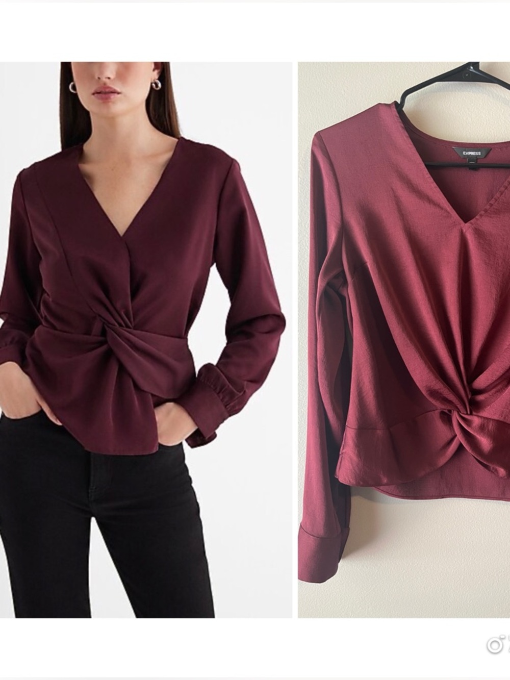 Express Women's Twist-Front V-Neck Blouse in Wine